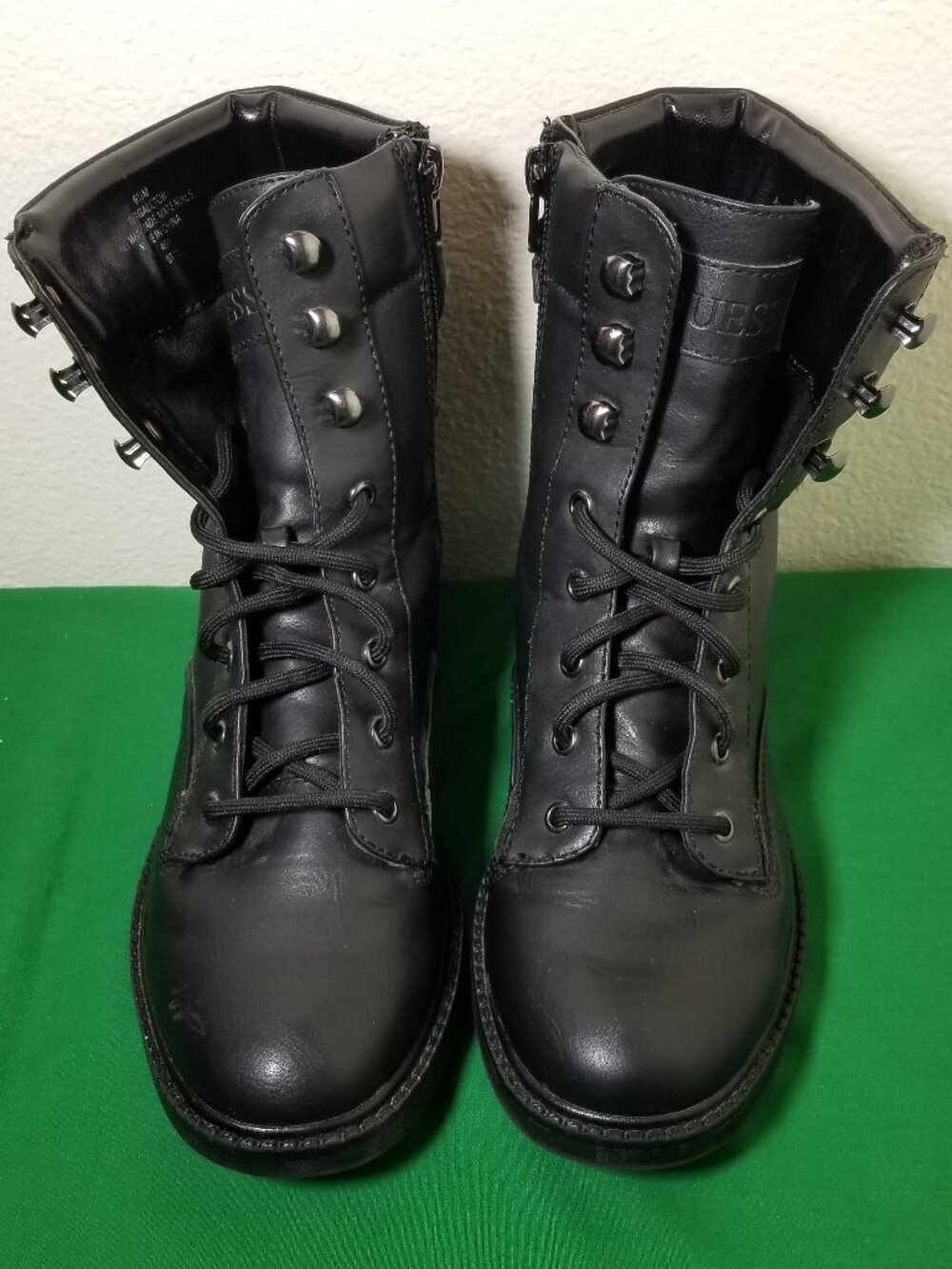 Guess Black Combat Boots Side Zip Lace Up Buckle Women Sz 6.5 Goth Grunge Street